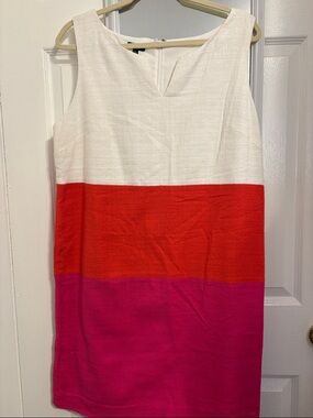 Talbots White, Red and Hot Pink Colorblock Sleeveless Shift Dress Size 14
